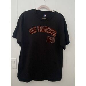 San Francisco Giants Buster Posey 28 Black Orange Baseball T-Shirt Mens XL